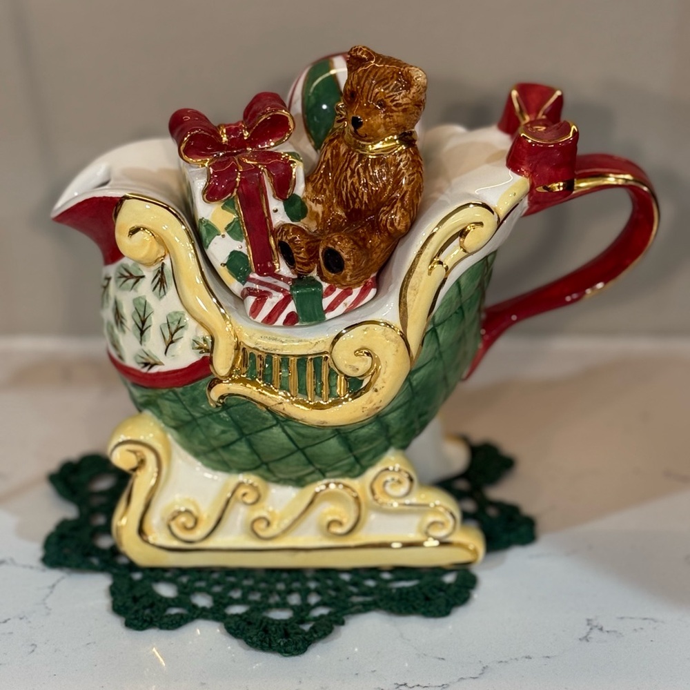 Charter Club Festive Teddy Sleigh Ceramic Pitcher - Holiday Home Decor